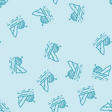 Sinking ship sad mood line seamless pattern Stock Illustration