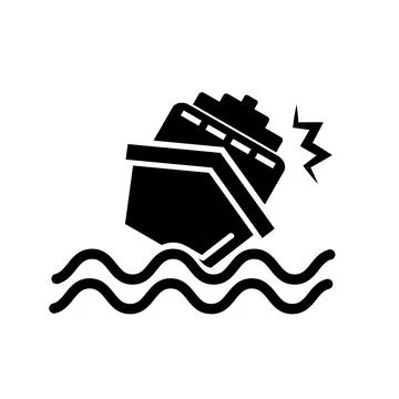 Sinking ship silhouette icon. Ship in collision. Vector. Stockillustratie