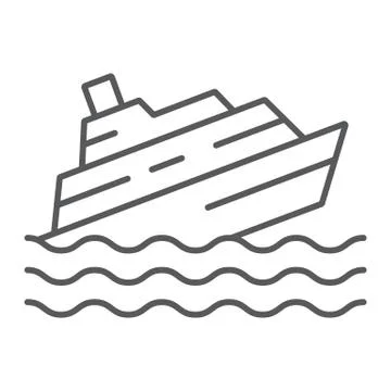 Sinking ship thin line icon, disaster and water, boat catastrophe sign, vector Stock Illustration