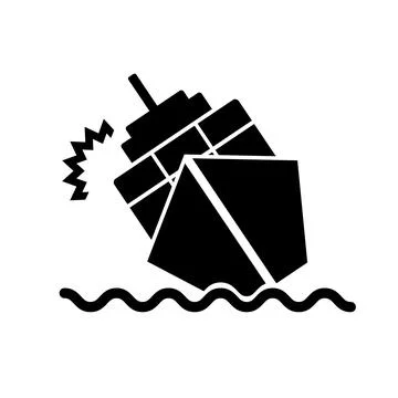 Sinking ships and colliding ship icon. Cargo transport collision. Vector. Stockillustratie