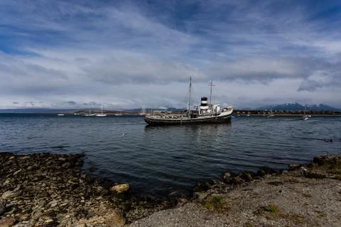 The Sinking St. Christopher Tug Boat of Ushuaia, Argentina Stock Photos