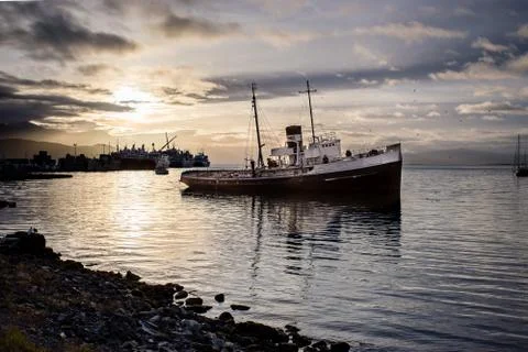The Sinking St. Christopher Tug Boat of Ushuaia, Argentina Stock Photos