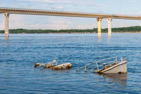 Sinking vessel in a river Stock Photos