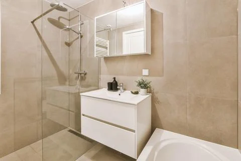 Sinks and shower cabin Stock Photos