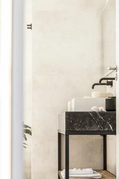 Sinks on marble table in bathroom Stock Photos