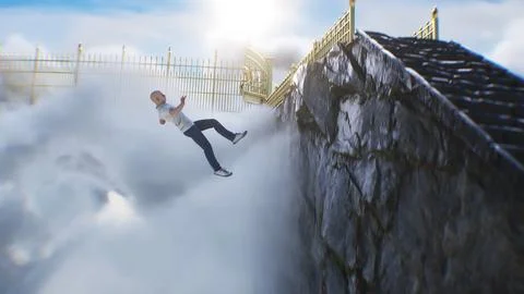 A sinner man fall from heaven to hell. Religious. concept. 3d rendering. イラスト素材