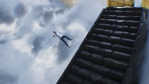 A sinner man fall from heaven to hell. Religious. concept. 3d rendering. Stock Illustration