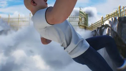 A sinner man fall from heaven to hell. Religious. concept. 3d rendering. Illustration