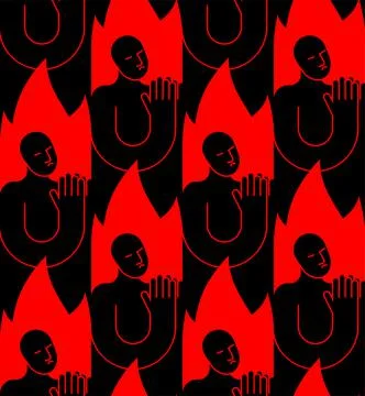 Sinner pattern seamless. Sinner in fire to repent texture. Man prays in fiery 스톡 일러스트