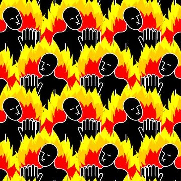 Sinner pattern seamless. Sinner in fire to repent texture. Man prays in fiery Stock Illustration