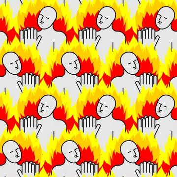 Sinner pattern seamless. Sinner in fire to repent texture. Man prays in fiery 스톡 일러스트