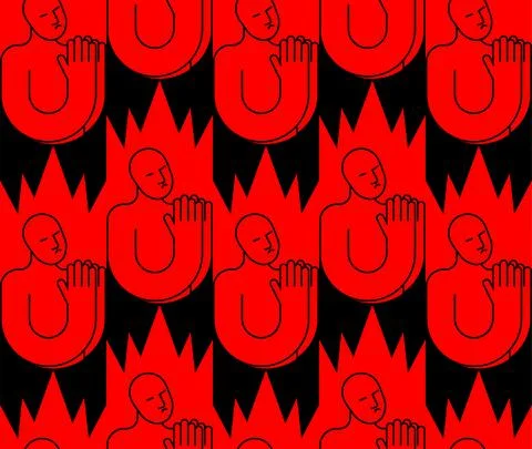Sinner pattern seamless. Sinner in fire to repent texture. Man prays in fiery Stockillustratie