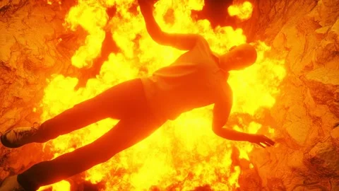 Sinners fall to hell fire. Religious concept. Realistic 4k animation. Video stock 145926199