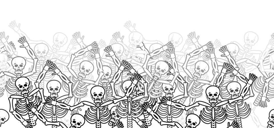 Sinners in fire hell horizontal pattern. dead in  Gehenna. Skeletons screamin 库存插图