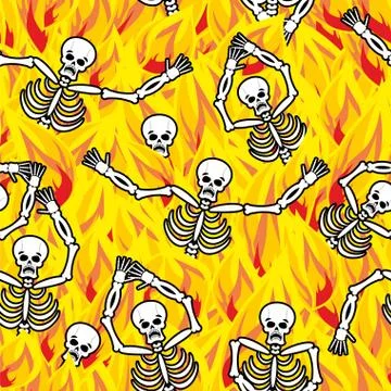 Sinners in fire hell seamless pattern. dead in Gehenna. Skeletons screaming f Illustrazione stock
