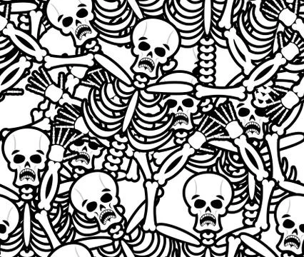 Sinners seamless pattern. Skeleton in Hell background. Ornament of dead. Bone Stock Illustration