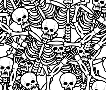 Sinners seamless pattern. Skeleton in Hell background. Ornament of dead. Bone Illustrazione stock