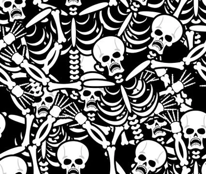 Sinners seamless pattern. Skeleton in Hell background. Ornament of dead. Bone Stock Illustration