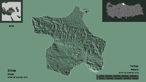 Sinop location. Turkey. Administrative map Video stock 135855332