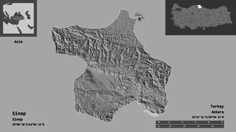 Sinop location. Turkey. Bilevel map Video stock 135855347