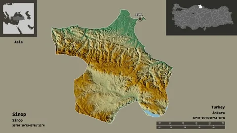 Sinop location. Turkey. Relief map Video stock 135855400