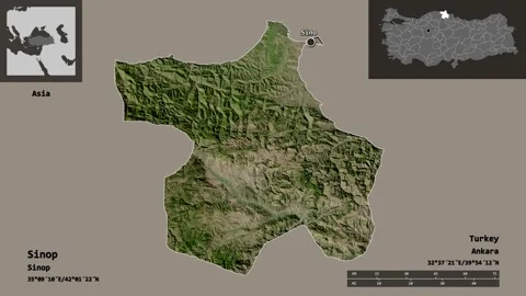 Sinop location. Turkey. Satellite map Video stock 135855426