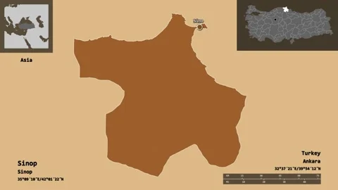 Sinop location. Turkey. Solid patterned map Video stock 135855378