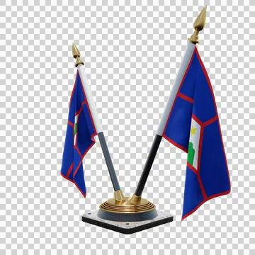 Sint Eustatius 3d illustration flag on pole. Wood flagpole Stock Illustration