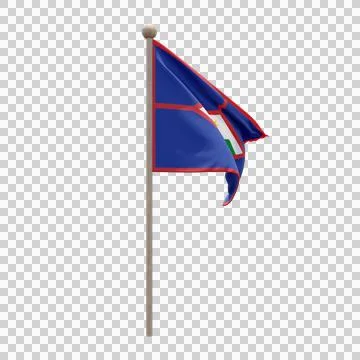 Sint Eustatius 3d illustration flag on pole. Wood flagpole Stock Illustration