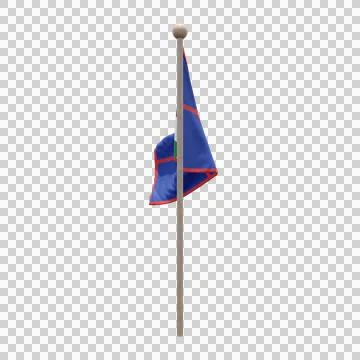 Sint Eustatius 3d illustration flag on pole. Wood flagpole Stock Illustration