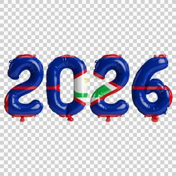 Sint Eustatius flag colors 2026 3d illustration, balloon numbers 3d renderi.. Illustrazione stock