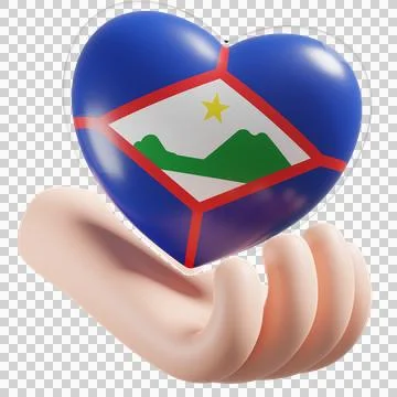 Sint Eustatius flag with heart hand care realistic 3d textured Stock Illustration