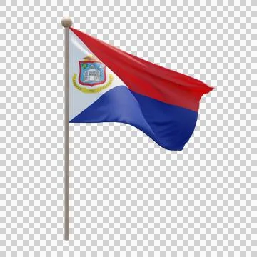 Sint Maarten 3d illustration flag on pole. Wood flagpole Stock Illustration