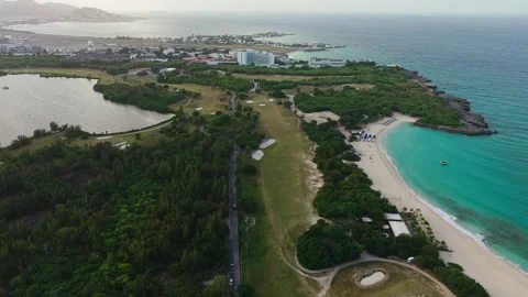 Sint Maarten aka Saint Martin Island, Drone Shot of Dutch Part, Mullet Beach Video stock 337996411