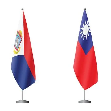 Sint Maarten and Taiwan flags on flagpoles for official ceremonies and meetings Stock Illustration