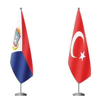 Sint Maarten and Turkey flags on flagpoles for official ceremonies and meetings Ilustración de archivo