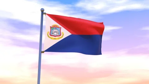 Sint Maarten Flag waving in the high wind Stock Footage 155459234
