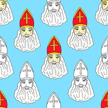 Sinterklaas on a light blue background. Seamless pattern. Stock Illustration