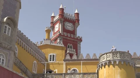 Sintra - Palace of Pena Clock Tower Video stock 77290024