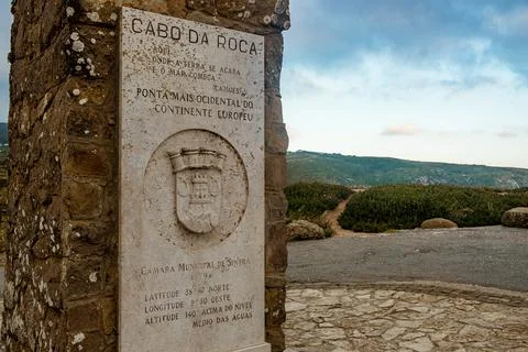 Sintra, Portugal - 26-06-2021: close up of Cabo da Roca monument and plaque,  Stock Photos