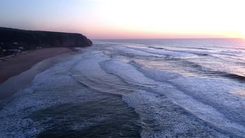 Sintra sunset shore 9 16-9 colored Stock Footage 128333073