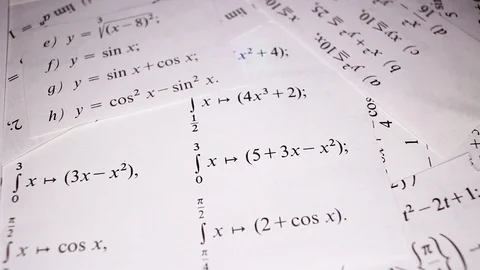 Sinus cosinus math mathematical exercise examples intergration example integrals Stock Footage 102591172