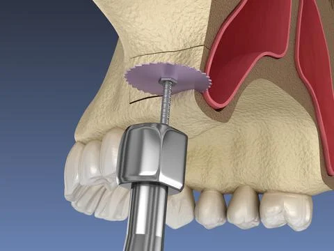 Sinus Lift Surgery - Creating side access to the Sinus. 3D illustration Stock Illustration