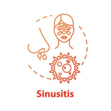Sinusitis concept icon. Virus and germs. Stuffy nose. Paranasal inflammation. Stock Illustration