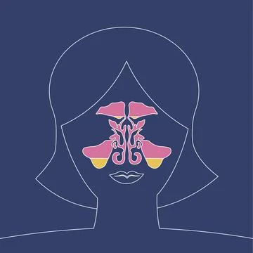 Sinusitis disease, vector nose illustration, sinus anatomy, human respiratory Stock Illustration