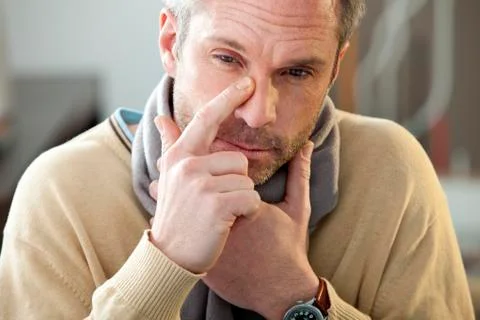 Sinusitis in a man Stock Photos