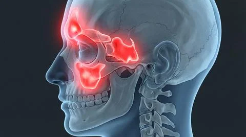 Sinusitis red pain inflammation in human skull and face Stock Illustration