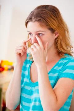 Sinusitis in a woman Stock Photos