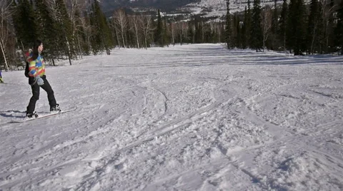 Sinusoid movement down the snow hill with viewpoint of skier Stock Footage 48828962
