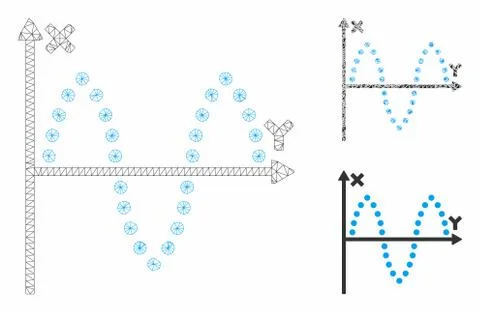Sinusoid Plot Vector Mesh 2D Model and Triangle Mosaic Icon Illustrazione stock